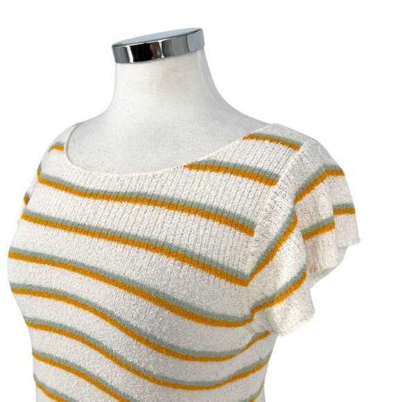 Madewell Striped Short Sleeve Sweater Top White Yellow Size Small - Picture 3 of 9